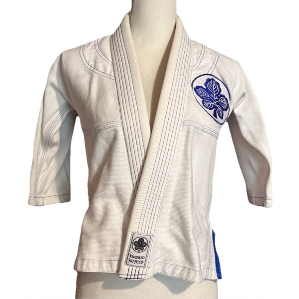Kids White and Blue Jiu Jitsu Uniform Gi top and pants (no belt)